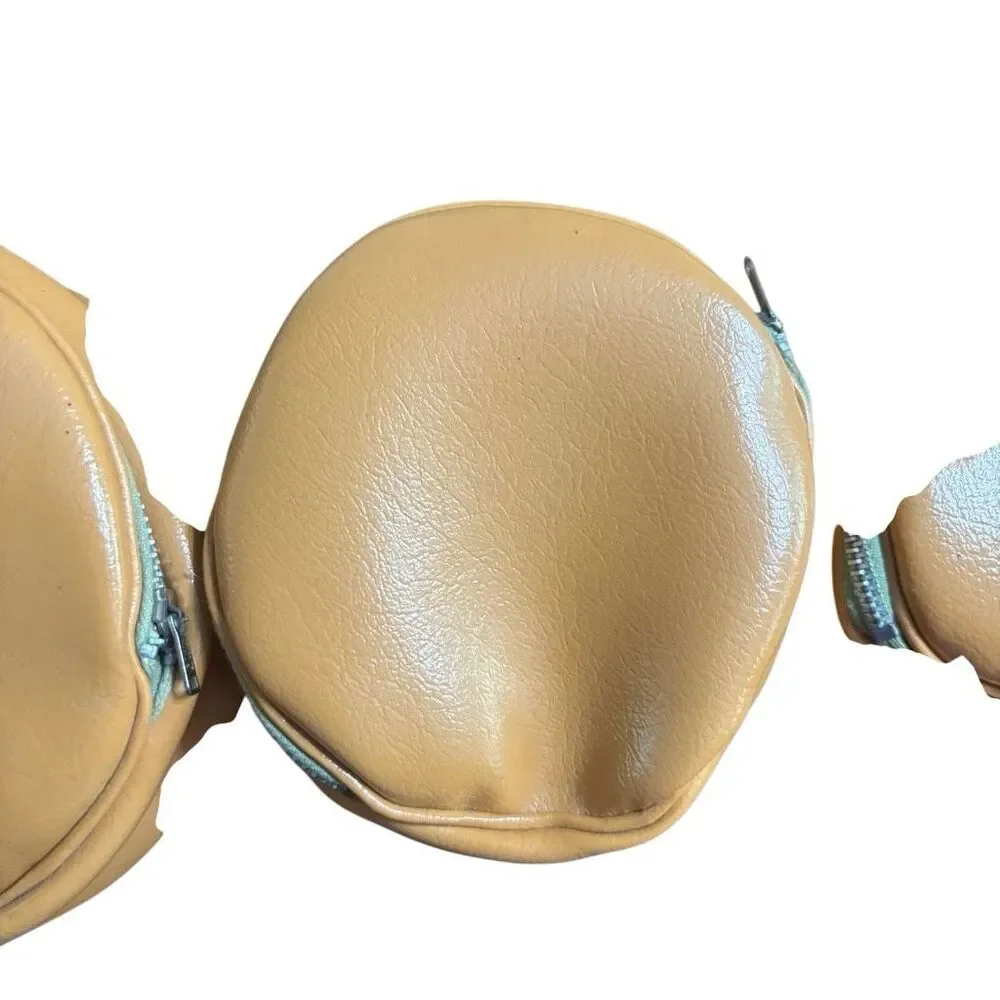 Vintage Nesting Zipper Pouches Set of 3 Tan Faux Leather Coin Purse Cosmetic